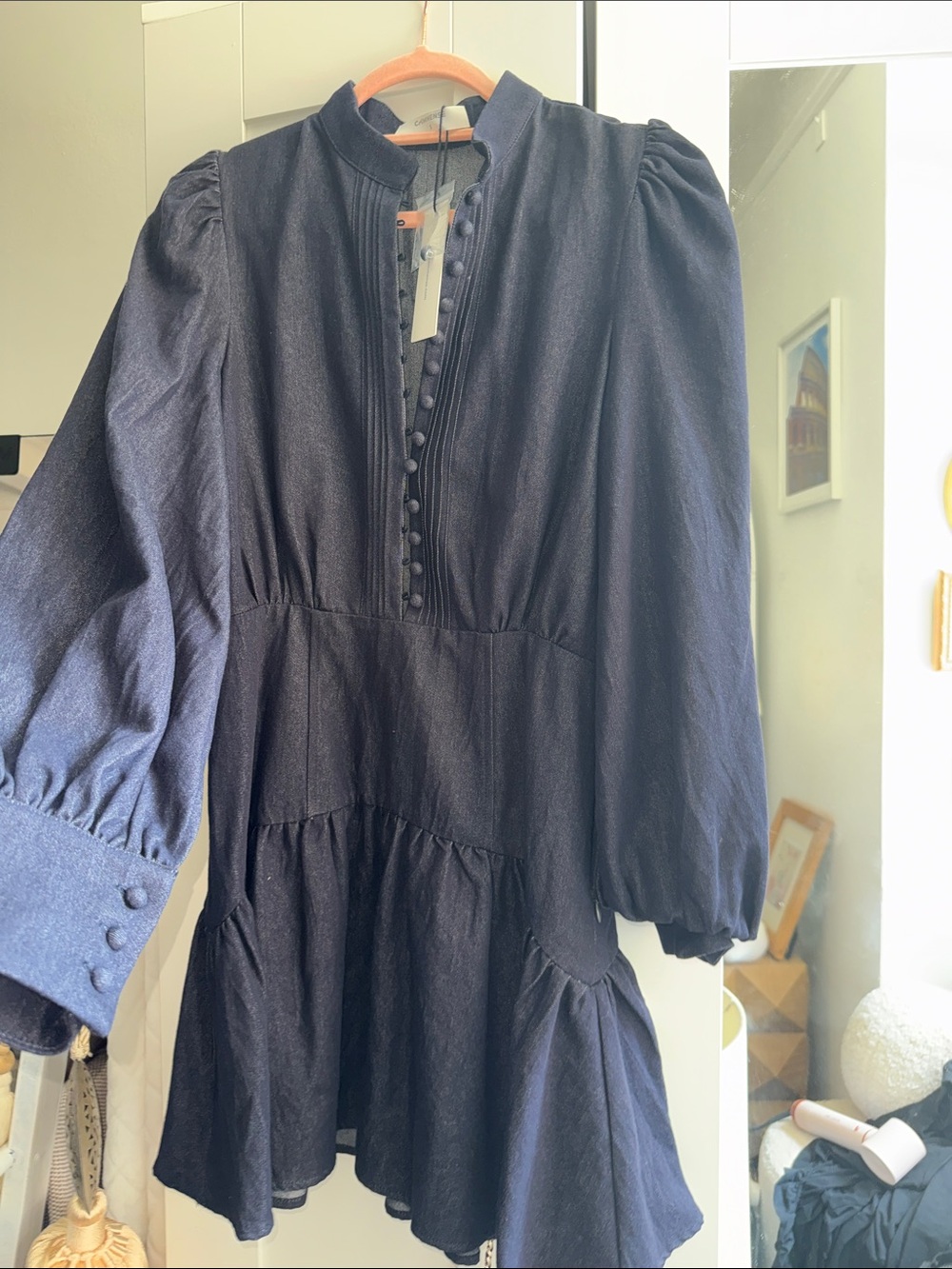 Commense Navy Long Sleeve Jean Tiered Mini Dress - Picture 7 of 12